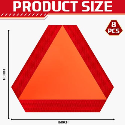 Resurhang 8 Pack Slow Moving Vehicle Triangle Sign 14 x 16 Inch Sticky Slow Moving Vehicle Triangle Sign Safety Vinyl Reflective Stickers for Cars Tractor Golf Cart Accessories