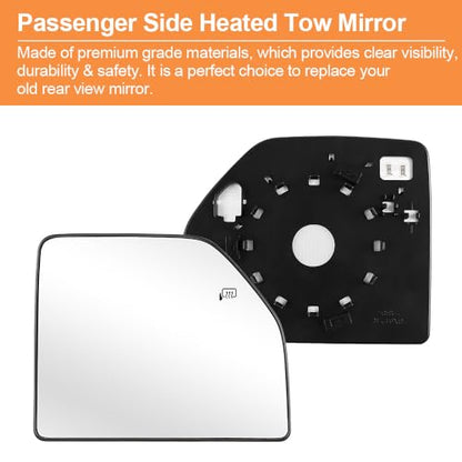 Senzeal Passenger Side Heated Upper Mirror Glass Replacement for Ford F150 2015-2020 Ford F250 F350 F450 F550 2017-2022 Tow Mirror FL3Z17K707G (Right Side) - size: Passenger Upper Side (Right)
