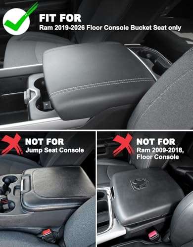 Center Console Cover for 2019-2026 Dodge RAM 1500 2500 3500 Accessories, PU Leather Middle Console Cover Pad, Floor Console Bucket Seat Only, Anti-Scratch, Black - color: Black Cushion