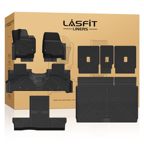 LASFIT Floor Mat&Cargo with Backrest Mat for 7 Seats 2025 2026 Ford Expedition Max(Not for Standard),TPE Easy Clean All Weather TPE Custom Fit for SUV Car Liners, 1st&2nd&3rd&Cargo Liner, Black 5pcs - style: 8) Expedition Max 7-Seat| 25-26 | Combo Set
