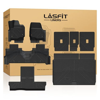 LASFIT Floor Mat&Cargo with Backrest Mat for 7 Seats 2025 2026 Ford Expedition Max(Not for Standard),TPE Easy Clean All Weather TPE Custom Fit for SUV Car Liners, 1st&2nd&3rd&Cargo Liner, Black 5pcs - style: 8) Expedition Max 7-Seat| 25-26 | Combo Set
