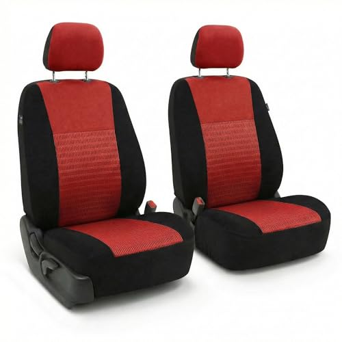FH Group Universal Car Seat Covers Front Set for SUV Truck Sedan Vans | 3D Textured Breathable Fabric Seat Cover Set Protector with Airbag Compatible Interior Upgrade - Red - color: Red, size: Front Set