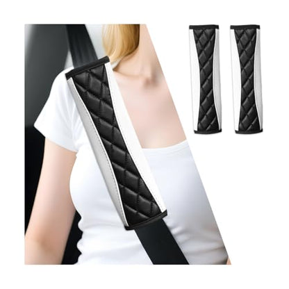 2PCS Car Seat Belt Cover, Soft Comfortable Leather Vehicle Seatbelt Shoulder Pad Cushion, Breathable Automotive Interior Seat Strap Harness Mat, Universal for RV SUV Truck (White) - color: White