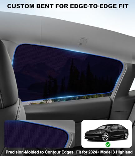 XCBYT Car Window Shades for Tesla Model 3 Highland 2024-2026 | Static Cling Rear Side Sun Shade, UV & Heat Blocking, Privacy Protection, Easy On & Off - size: Model 3 Highland (2024-2026) - 2PCS