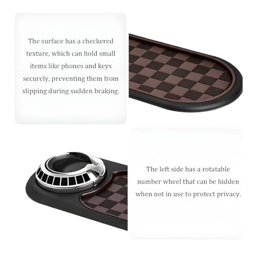 Car Dash Anti-Slip Pad, 3-in-1 Rotatable Dash Non-Slip Mat with Phone Holder & Temporary Parking Number, Multifunctional Dashboard Grip Mat for Key Gadgets, Universal Fit (Brown/Silver) - color: Brown/Silver