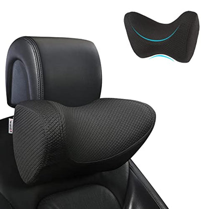 iwantit® Car Neck Pillows with Memory Foam, Neck Supporting for Long Time Driving, Adjustable Straps and Comfy Outer Cover(Black,1Package, Large Size)
