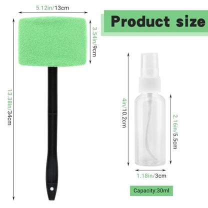 Car Windshield Cleaning Tool, Windshield Cleaner with 5 Reusable Microfiber Pads and Extendable Handle, Auto Glass Wiper Kit for Interior/Exterior Dirty Car Windows(Color:Green)