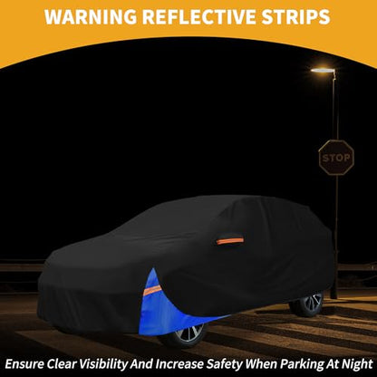 Waterproof All-Weather Universal Car Cover with Right Side Zipper, 190T Polyeste Black Blue Fits for SUV 190" to 200" Length - size: Fit for Suv Length 190" to 200"