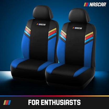 NASCAR Car Seat Covers, Blue Leather and Mesh Seat Covers, Universal Fit Front Seat Covers for Cars with Airbag-Compatible Design, Durable Racing-Inspired Car Interior for Cars, Trucks & SUVs - color: Blue