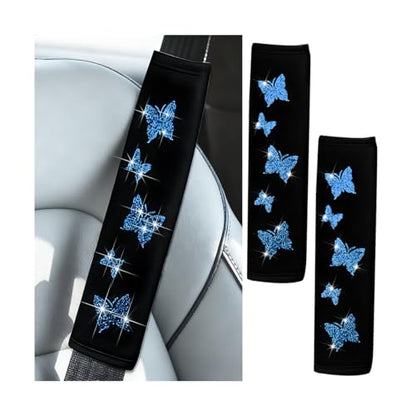 Car Seat Belt Covers, 2PCS Butterfly Soft Vehicle Seatbelt Shoulder Strap Pad Cushions, Comfortable Automotive Interir Harness Pad, Universal for SUV Automobile Truck (Blue) - color: Blue