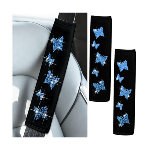 Car Seat Belt Covers, 2PCS Butterfly Soft Vehicle Seatbelt Shoulder Strap Pad Cushions, Comfortable Automotive Interir Harness Pad, Universal for SUV Automobile Truck (Blue) - color: Blue