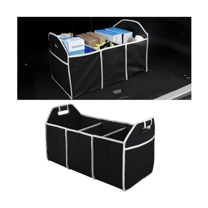 Osilly Car Trunk Organizer, Foldable Storage Organizer with 3 Compartments, Large Capacity Storage Box for Auto, Portable Waterproof Bag for Cargo Trunk, Universal for SUV, Truck, Van