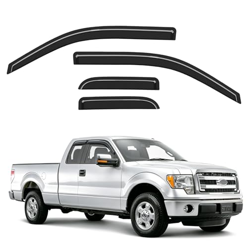 Out-Channel Window Rain Guards Fit for 2004-2014 Ford F150 Extended Cab&SuperCab, Extra Durable Window Visors Vent Visors Vent Shades Wind Deflector Dark Smoke Car Tape-on with Thicker 4PCS - size: 2004-2014 Ford F150 Extended Cab & SuperCab