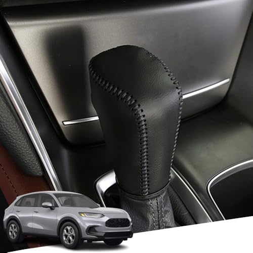 Great-luck Genuine Leather Automatic at Gear Shift Knob Cover Protector Trim,the car Interior Accessories(Black Stitches) for Honda HR-V(2023 2024 2025) - color: Black Stitches, size: Hr-v(2023-2025)
