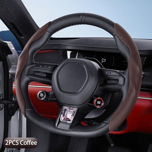 Car Steering Wheel Cover, Nappa Leather, Segmented, Anti-Slip, Odorless, Breathable, for General Motors, 14-15inch (Coffee) - color: Coffee