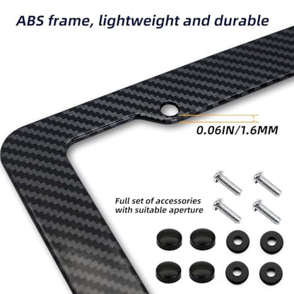 Carbon Fiber License Plate Frame, Glossy Waterproof Plastic Number Plate Frame Print Carbon Fiber Pattern for Man and Women (with Fasteners and Screws) 2 Pack - color: Carbon fiber