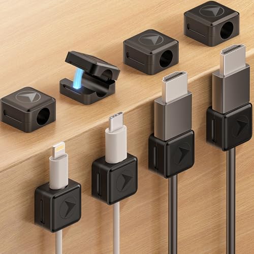 Magnetic Cord Organizer, 8 Pack Adhesive Charging Cable Clips Holder for Nightstand, Easy Secure Cord Keeper Cable Clips Wire Management for Phone, Home, Office, Desk| Universal Fit| Strong Magnet - color: Black-Arrow Model, size: 8 Pack