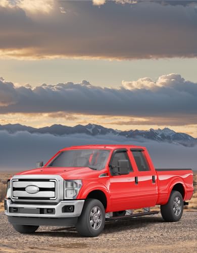 Outside-Mount Window Rain Guards Fit for Ford F250/F350/F450/F550 1999-2016 CrewCab, Extra Durable Window Visors Wind Deflector Dark Smoke Vent Shades Car Tape-on with Thicker 4PCS - size: Fit for 1999-2016 Ford F250/F350/F450/F550