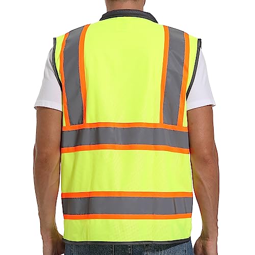 ArcRidge Reflective Safety Vest for Men and Women - High Visibility Construction Vest - Dual Tone Reflective Strips - color: Yellow, size: Large