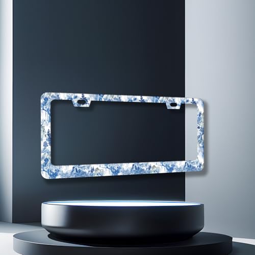 Blue White Porcelain Pattern License Plate Frame Chinoiserie License Plate Holders Colorful Stainless Steel Car Bracket 2 Hole with Screws Universal Auto Accessory License Plate Frames 6.2x12.2 Inch - color: Blue White Pattern