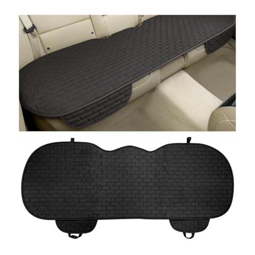 KVAEY Linen Back Car Seat Cover, Anti-Slip Long Bottom Rear Seat Cover Protector with Storage Pockets, Breathable Linen Rear Bench Seat Protector Cushion Pad for Most Vehicles (Black, Back) - color: Black, size: Back