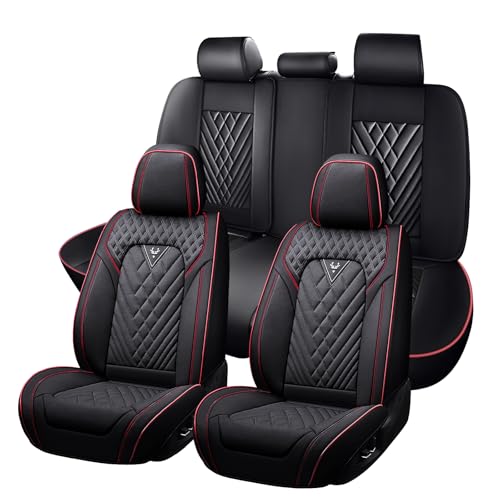 Car Seat Covers for Kia Sportage 2002-2026, Waterproof Nappa Leather Full Set Seat Cover, Anti-Slip and Comfortable Automotive Seat Protector&Accessories(Black Red) - color: Black Red, size: Full Set