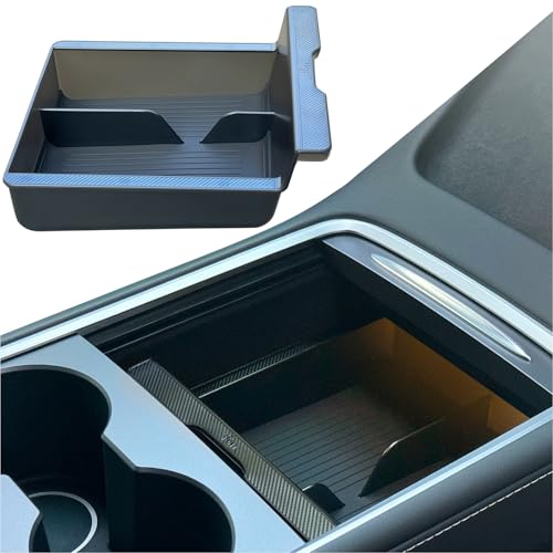 JVMA Center Console Organizer for Tesla Model Y 2024 2023 2022 2021 and Model 3 2021-2023 Accessories with Backlight Transparent Smooth Slide 3 Carbon Edition Upgrade - size: Model y '21-'24 & Model 3 '21-'23