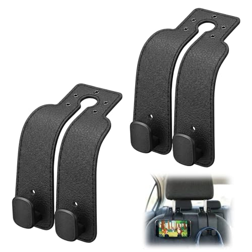 Headrest Hooks for Car, Car Seat Hooks for Headrest, Seat Back Storage Hook, Twinhook Leather Car Headrest Hangers, Seat Back Universal Fit Storage Organizer for Purses and Bags Cute (2, Black) - color: Black