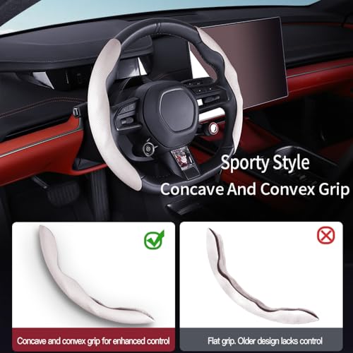 Car Steering Wheel Cover, Nappa Leather, Segmented, Anti-Slip, Odorless, Breathable, for General Motors, 14-15inch (White) - color: White