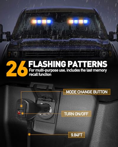 HLauto 2002L Emergency Dash Strobe Lights: Amber Blue Safety Lights, Flashing Warning Hazard Windshield Visor Traffic Light Bars for Trucks, Construction Vehicles (2x8.5 inch, 48LED) - color: Amber/Blue