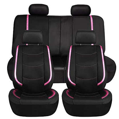 FH Group Full Set Faux Leather Car Seat Covers - Universal Fit, Low Back Front Seat Covers, Airbag Compatible, Split Bench Rear Seat Cover for SUV, Sedan, Pink - color: Pink, style: Seat Covers