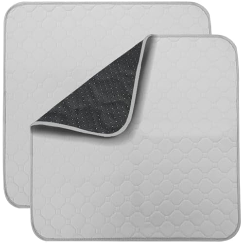 Non-Slip Absorbent Washable Incontinence Pad underpad Seat 4-Layer Design Chair Absorbent Pads Protection - for Seniors, Adult, Children, or Pet Underpad Protection - Set of 2 (Gray, 21" L x 22" W) - color: Gray