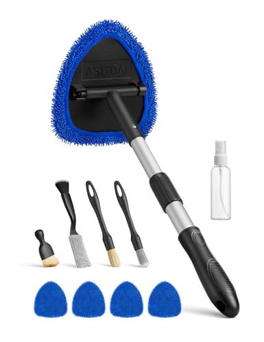 AstroAI 10pcs Windshield Cleaner Tool, Car Interior Detailing Kit with AC Vent Brush, 3 Cleaning Brushes, 4 Microfiber Pads and Spray Bottle, All-Inclusive Cleaning Solution, Car Accessories, Blue - style: with 4 Detailing Brushes