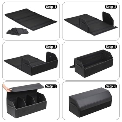 AUTOARK Leather Car Trunk Organizer,Durable Collapsible Adjustable Compartments Cargo Storage,Extra Large Capacity,AK-151 - size: L 29.5" x W 12.2" x H 11.5"
