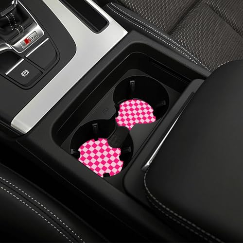 Pink Checkered Steering Wheel Cover Checkered hot Pink Steering Wheel Cover of Wome Anti-Slip Breathable Universal 14-15 Inch Car with 2 Pcs Car Coasters Suitable Men Women - color: Checkered Pink