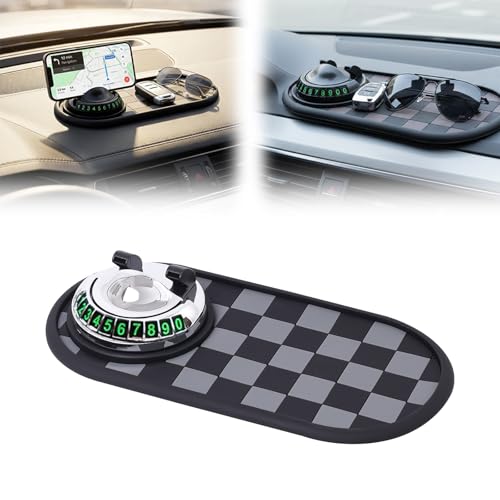 Multifunctional Car Anti-Slip Mat with 360° Rotating Phone Holder & Temporary Parking Number, Anti Slip Mat for Car Dashboard, Multi Functional Cell Phone Holder for Sunglasses Keys Small Items (#E) - color: #E