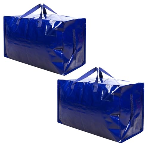 VENO 2 Pack Extra Large Heavy Duty Moving Bags with Wide Opening & Reinforced Handles, Reusable Storage Tote Bags with Strong Zippers for Clothes, College Dorm Essentials & Moving Supplies - color: Blue, size: 2 Pack