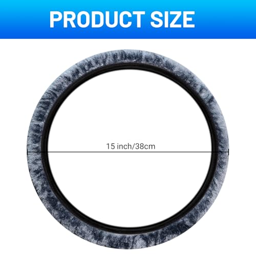 KAFEEK Elastic Long Microfiber Plush Steering Wheel Cover for Winter Warm, Universal 15 inch, Anti-Slip, Odorless, Gray - color: Gray