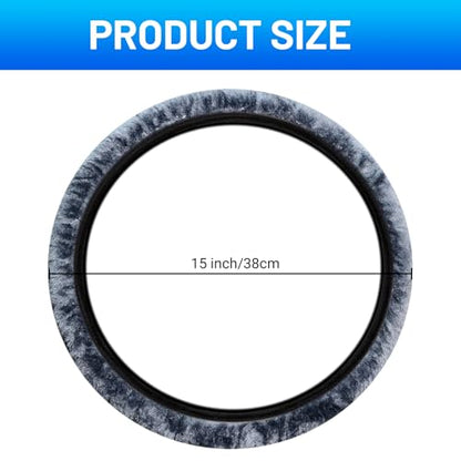 KAFEEK Elastic Long Microfiber Plush Steering Wheel Cover for Winter Warm, Universal 15 inch, Anti-Slip, Odorless, Gray - color: Gray
