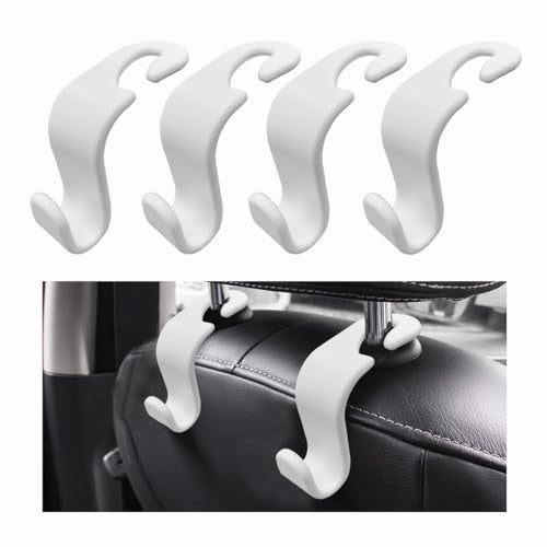 Ziciner Car Seat Headrest Hooks, 4 Pack Auto Durable Backseat Hangers Storage Organizer, Universal Vehicle Interior Holder Accessories for Purse, Grocery Bags, Handbag, Cloths ect (White) - color: White