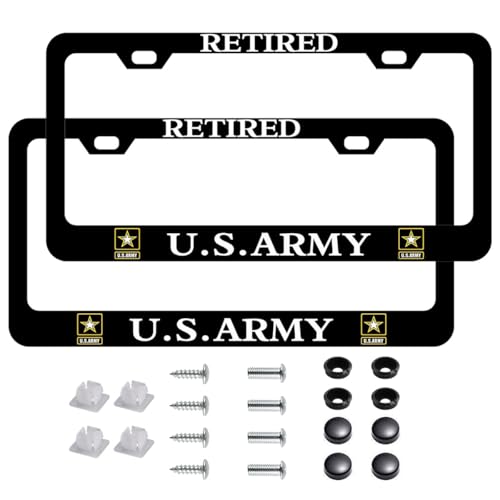 2 PCS for US Army Retired License Plate Frames,Matte Black Aluminum Veteran License Plate Holder Tag Plate - color: re-army, size: 2pcs