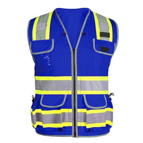 HYCOPROT Reflective Safety Vest Class 2 High Visibility Heavy Duty Construction Vest with Padded Neck,Meet ANSI/ISEA Standard - color: Blue, size: XX-Large