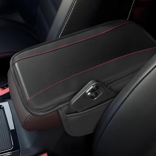 Car Center Console Cover, 12.48"×7.4" Carbon Fiber Leather Auto Armrest Cover, Vehicle Armrest Cushion Pad with Storage Pocket, Universal Arm Rest Protector Car Accessories (Black) - color: Black