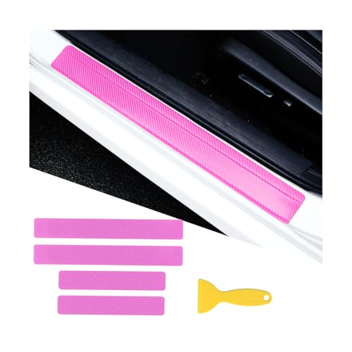 4PCS Car Door Sill Protector, 3D Carbon Fiber Vehicle Entry Edge Guard Trim, Anti-Scratch Automotive Threshold Sill Cover Strips Accessories, Universal for SUV, Sedan, Truck (Pink) - color: Pink