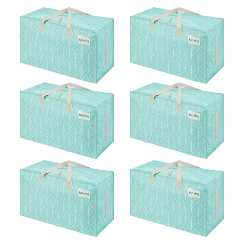 VENO 6 Pack Extra Large Heavy Duty Moving Bags with Wide Opening & Reinforced Handles, Reusable Storage Tote Bags with Strong Zippers for Clothes, College Dorm Essentials & Moving Supplies - color: Evergreen, size: 6 Pack