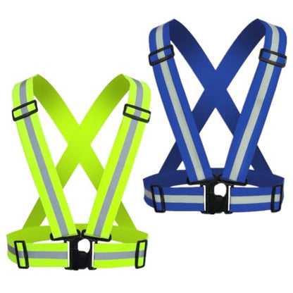 Reflective Vest, High Visibility Safety Vest Straps Reflective Gear for Night Running Walking Cycling for Men Women Kids - color: Green+blue