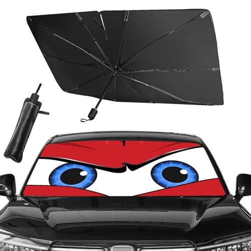 Upgraded Car Windshield Sun Shade Umbrella, Car Shade Front Windshield Sun Shade, Foldable Umbrella for Block UV Rays & Sun Heat Protection, 57"X31" - color: Red