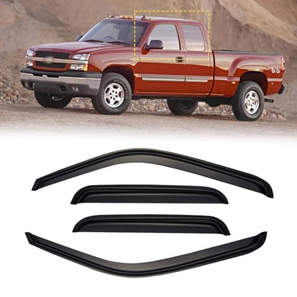 Window Visors for 1999-2006 Chevy Silverado & GMC Sierra 1500/2500 / 3500 HD, Rain Guards Shields Vent Deflector Shade Dark Smoke 2007 Classic for Extended Cab, Tape-On, 4PCS - style: For 1999-2007 | Silverado/ Sierra | Extended Cab | Out-Channel