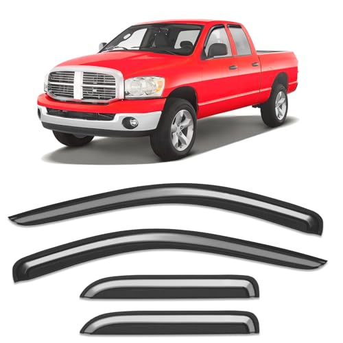 Tape-on Rain Guards Fit for Dodge Ram 1500 Quad Cab 2002-2008&Ram 2500/3500 2003-2009 Extended Cab Window Rain Guard Extra-Thick Deflectors Truck Window Vent Visors Shades Car Accessories - size: 2002-2008 Ram 1500 Quad Cab&2003-2009 2500/3500