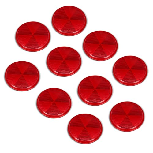 10 Pack 3 Inch Red Self Adhesive Round Reflectors, Road Safety Stick-on Rear Reflectors for Mailboxes Driveway Trailer Caravan Tunnels Truck Tractor Boat Lorry Motorcycle - color: Red Self-Adhesive